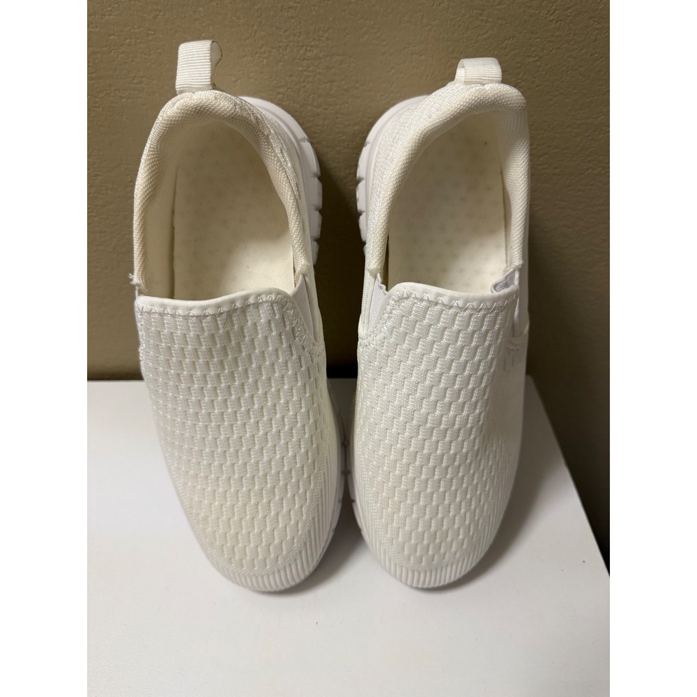 White Mesh Knit Slip On Sneakers Lightweight Walking Shoes Size 40